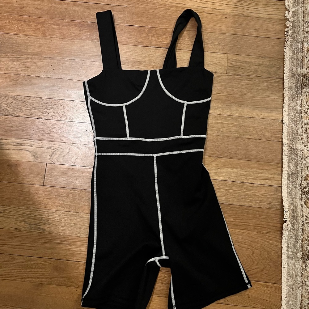 WeWoreWhat Black Jumpsuit with White Stitching
